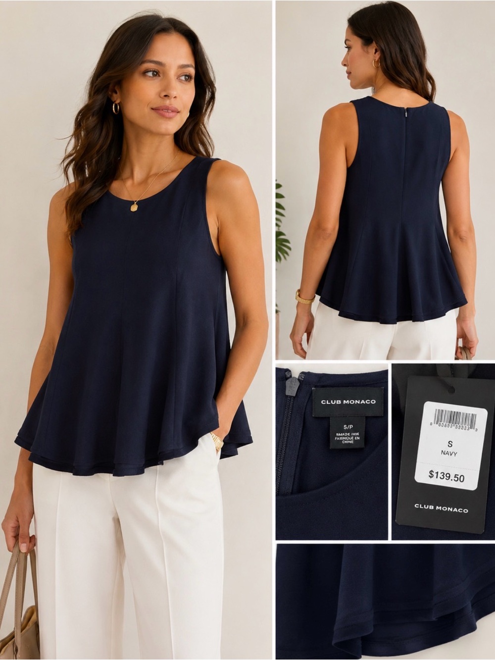 NWT Club Monaco Navy A-Line Flare Tank Chemise Top Navy Size S $139.50 Retail